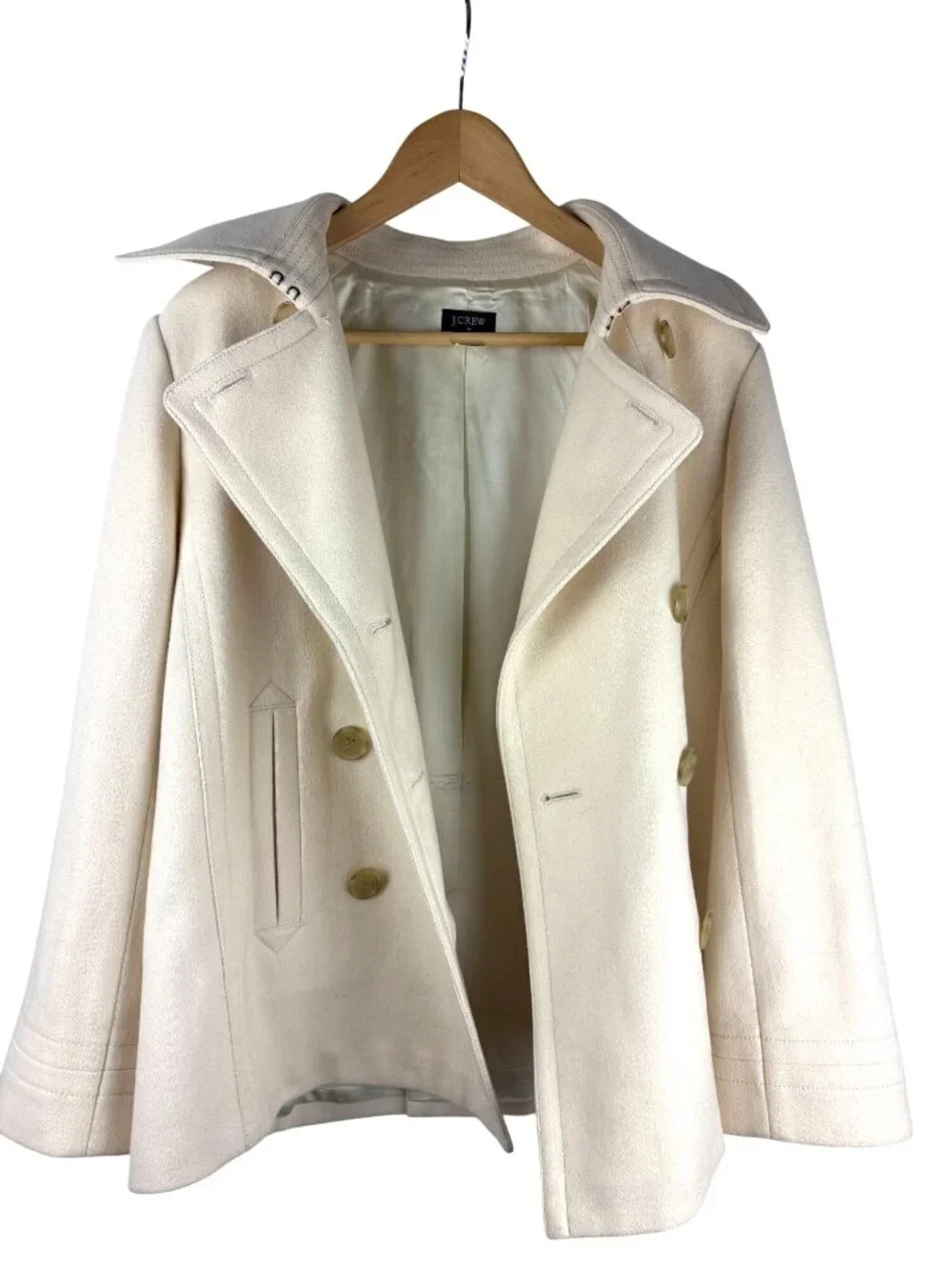 J. Crew Double-Breasted Satin Lined Cream Wool Peacoat Women's Size 8 - Picture 4 of 11